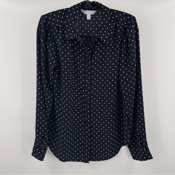 Lauren Conrad Black White Long Sleeve Covered Button Collared Blouse Office - Picture 1 of 9